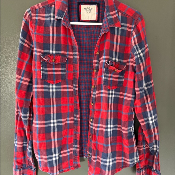 Abercrombie & Fitch Tops - Abercrombie & Fitch Men's Red & Navy Plaid Flannel Shirt